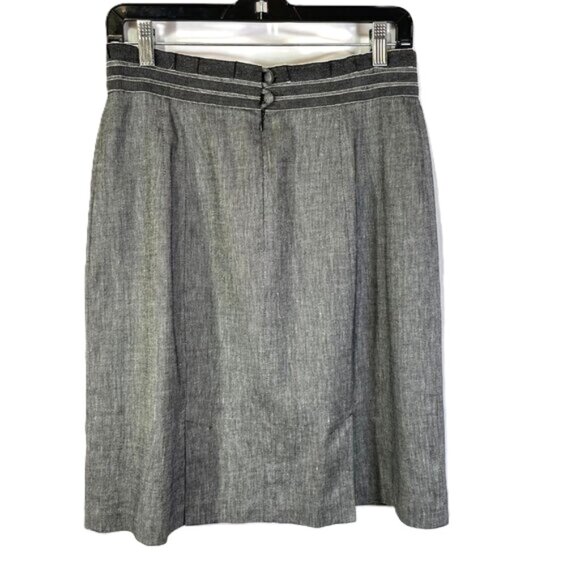Nanette Lepore Linen Blend Pencil Skirt Gray Knee Length Ruffle Waist Size 8 - Picture 3 of 16